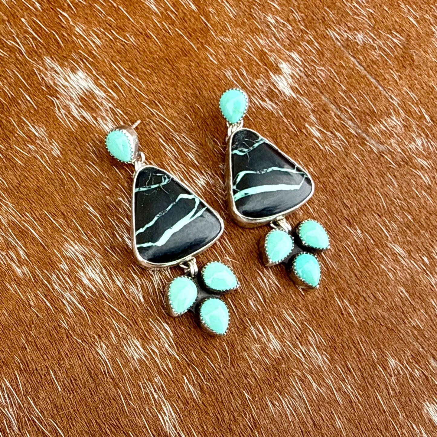 Black Buffalo and Kingman Turquoise stud dangle earrings
