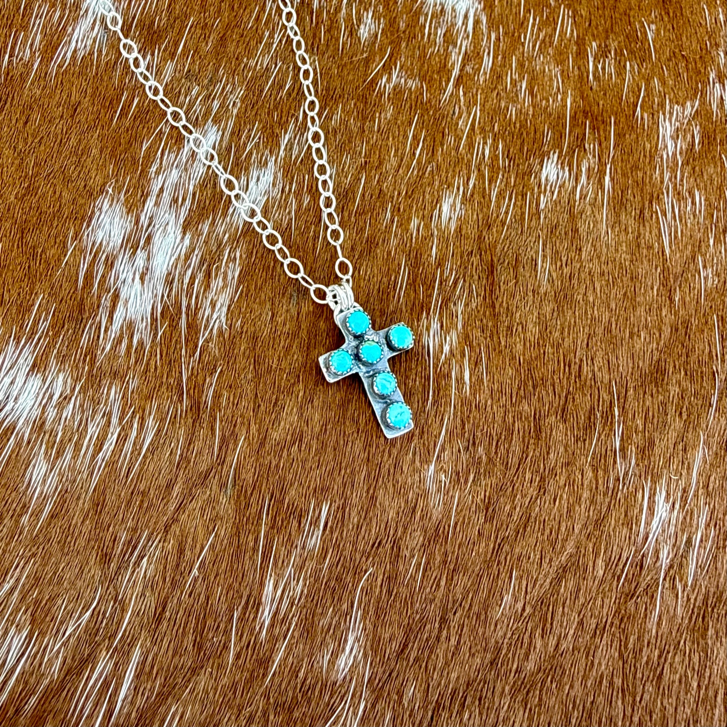 Mini Multi Stone Kingman Turquoise Cross Necklace