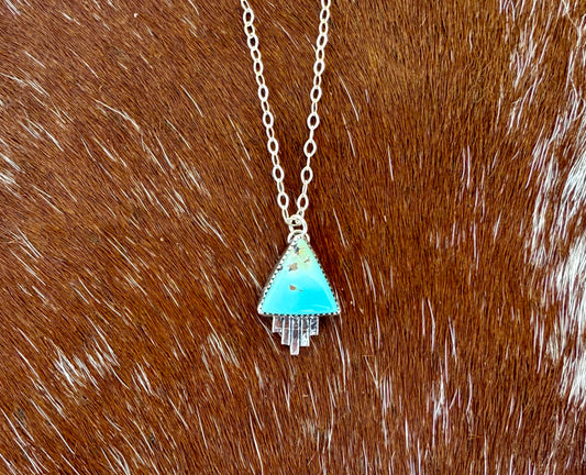 Blue Moon Turquoise Triangle pendant necklace with southwest flare