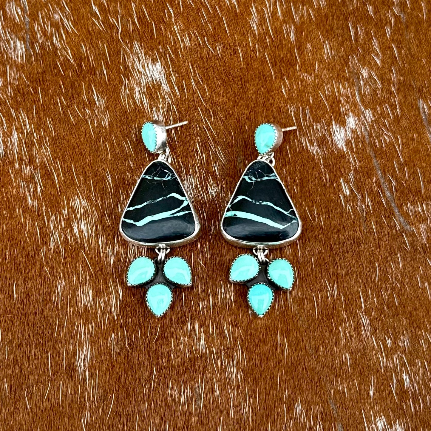 Black Buffalo and Kingman Turquoise stud dangle earrings