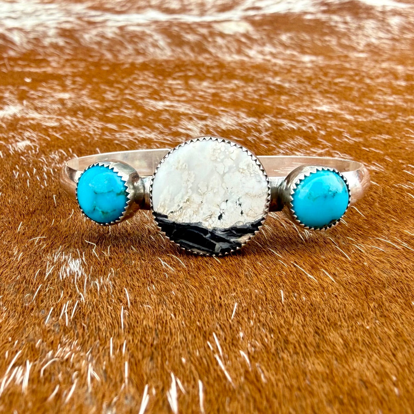 White Buffalo and Kingman Turquoise cuff bracelet