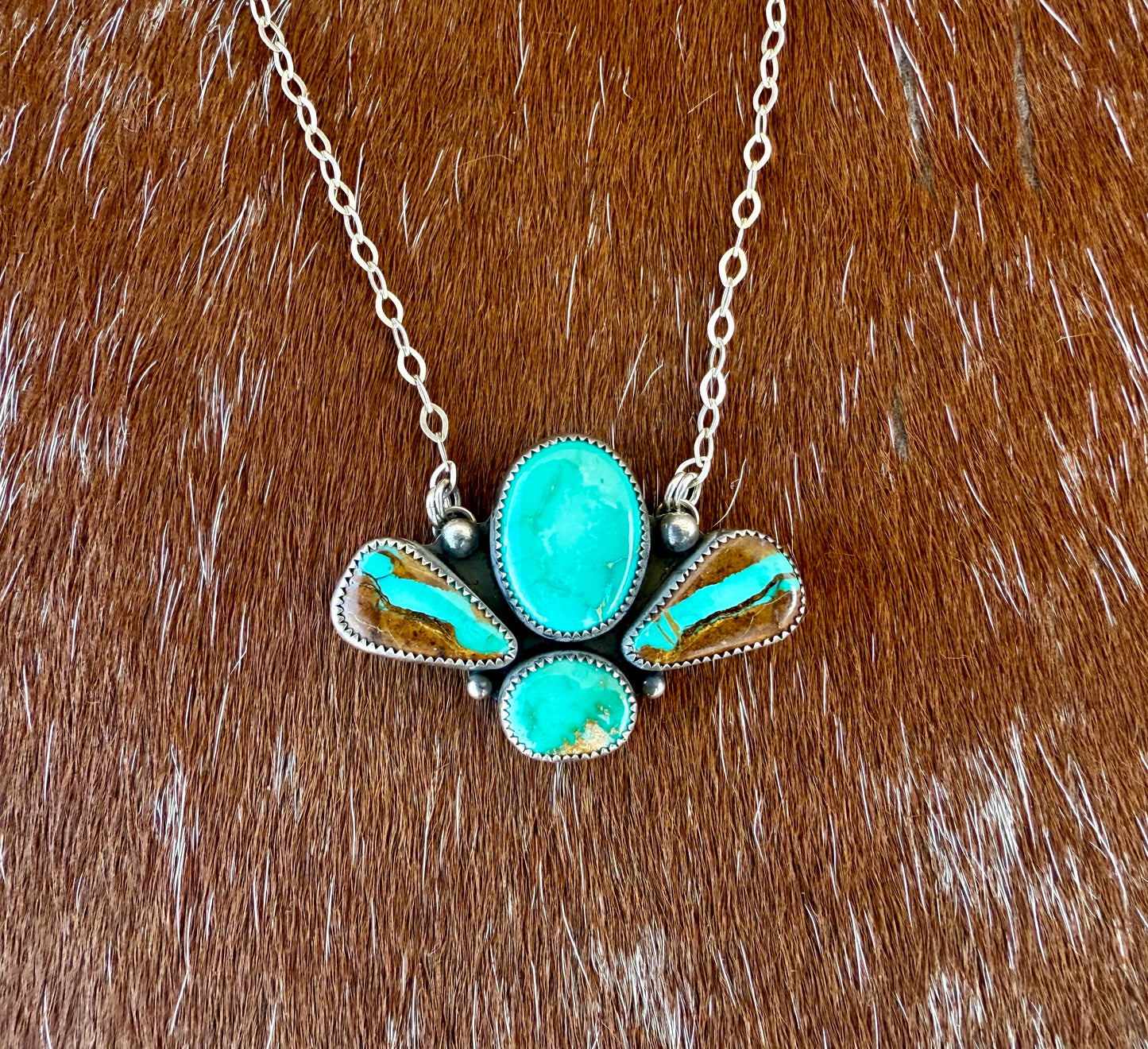 Carico Lake Turquoise, Sonoran Gold Turquoise, Royston Ribbon Turquoise Four Stone Necklace