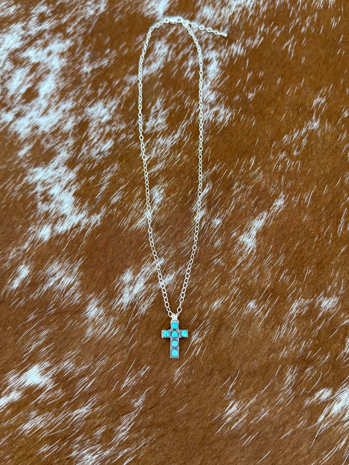 Mini Multi Stone Kingman Turquoise Cross Necklace