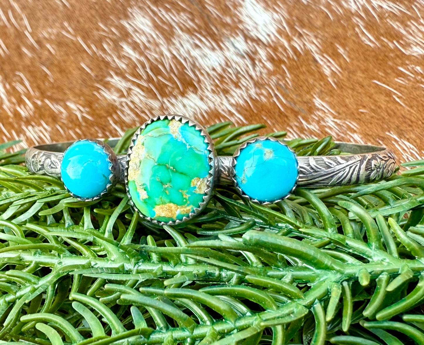 Sonoran Gold Turquoise and Kingman Turquoise cuff bracelet