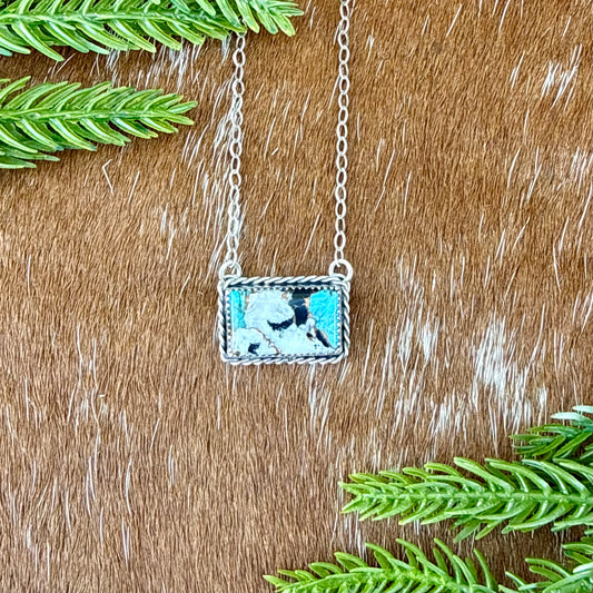 Kingman Turquoise, White Buffalo, bronze composite bar necklace