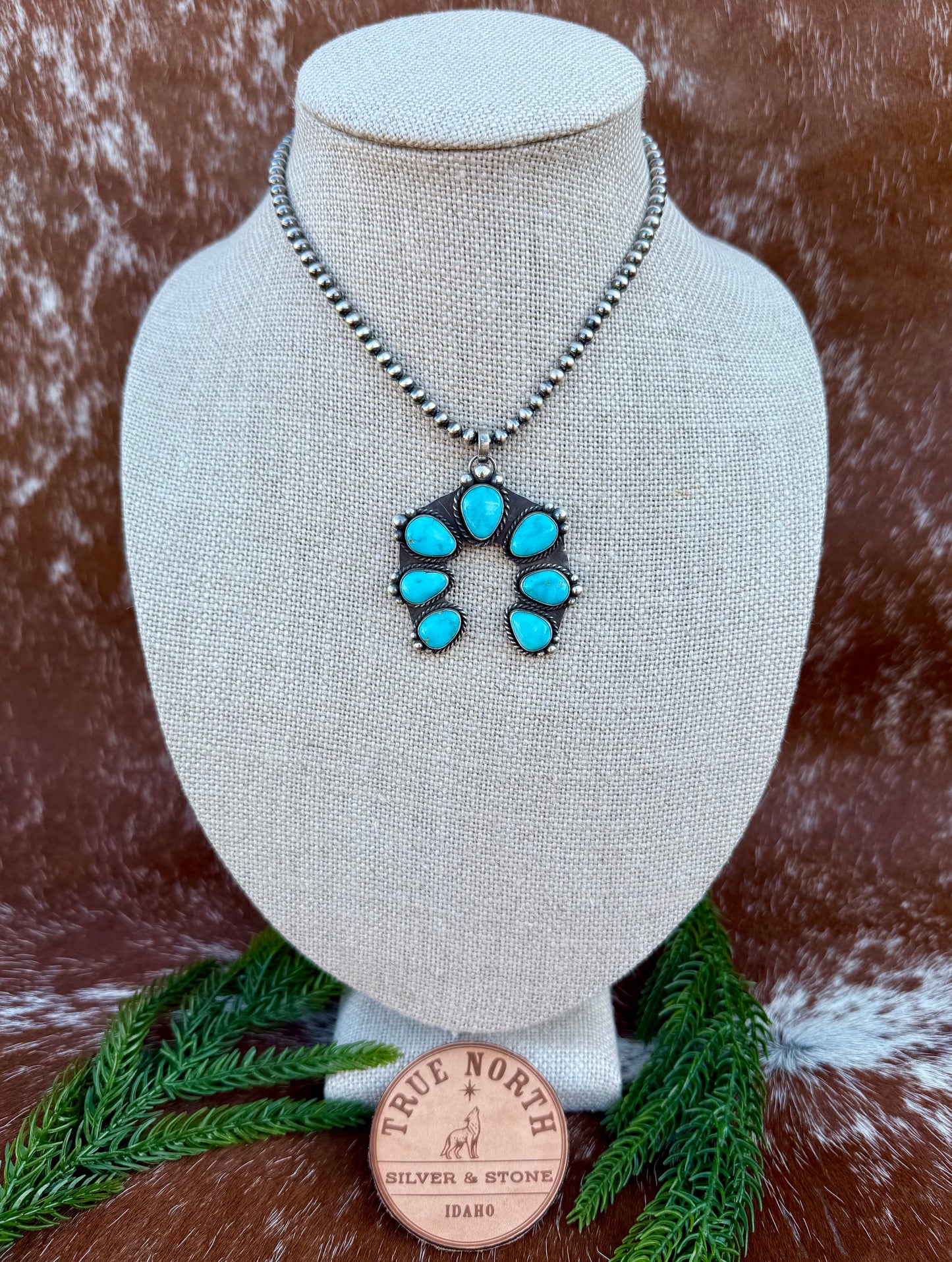 Blue Ridge Turquoise Squash Blossom Pendant Necklace