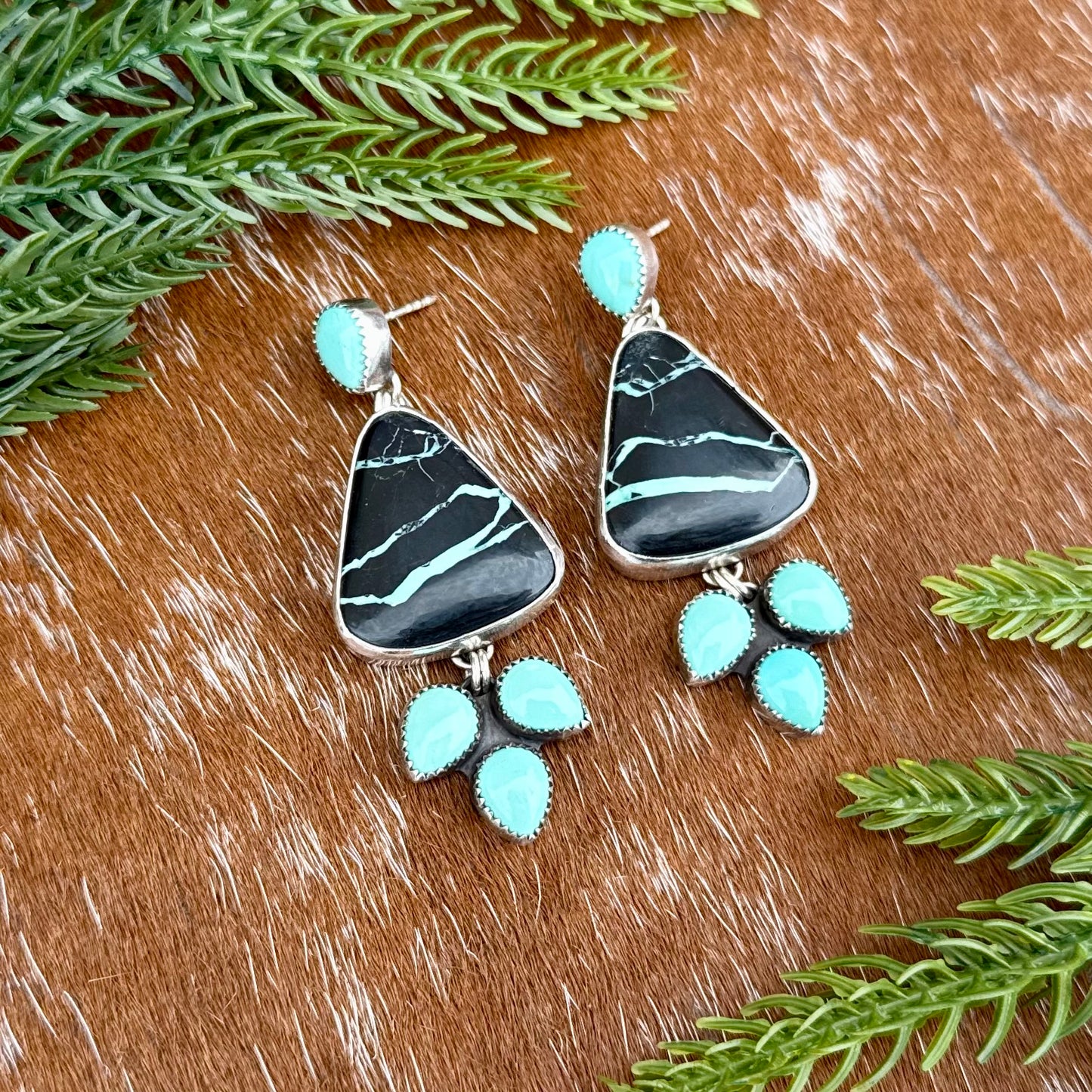 Black Buffalo and Kingman Turquoise stud dangle earrings