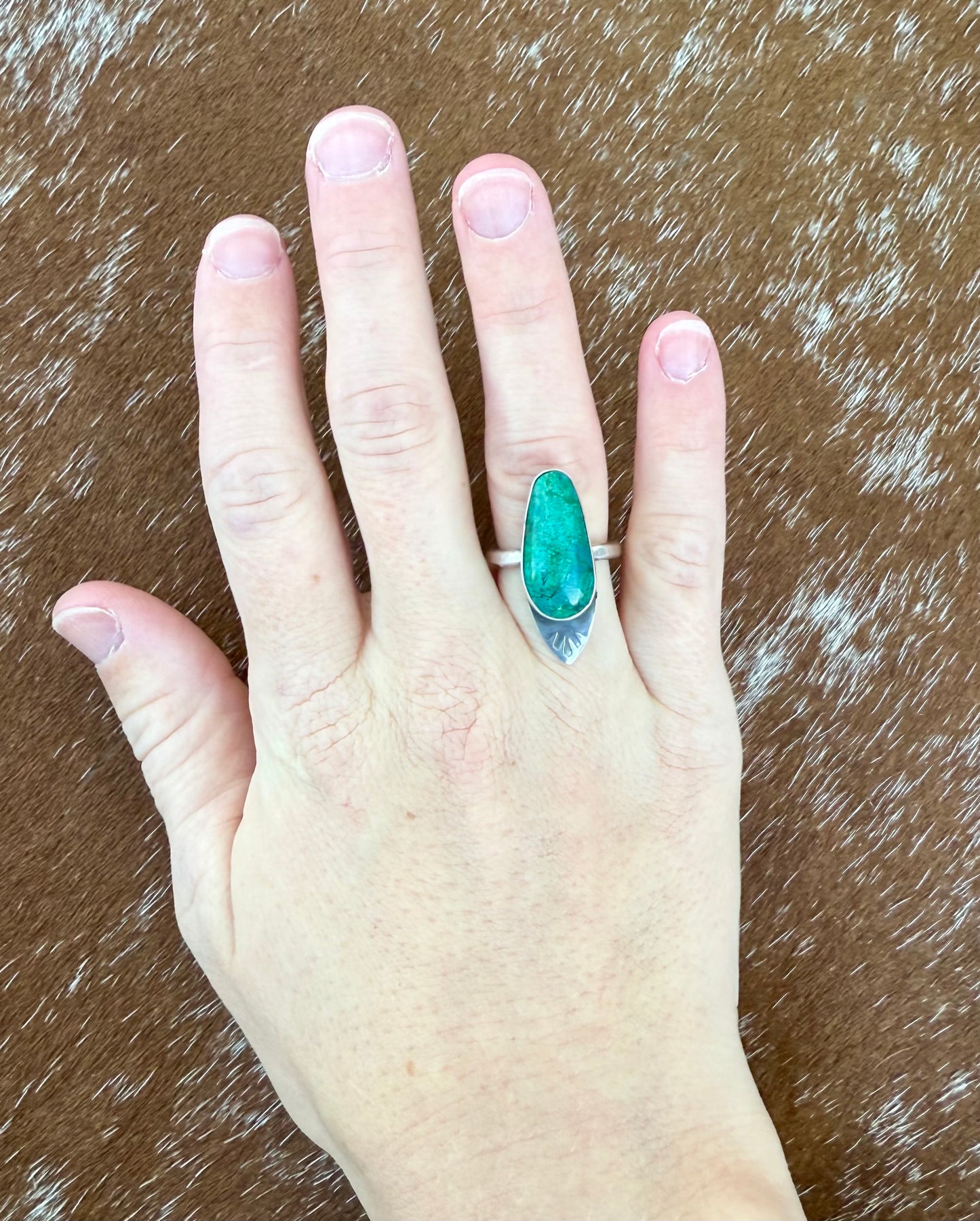 Chrysocolla Arrow Accent Stamped Ring