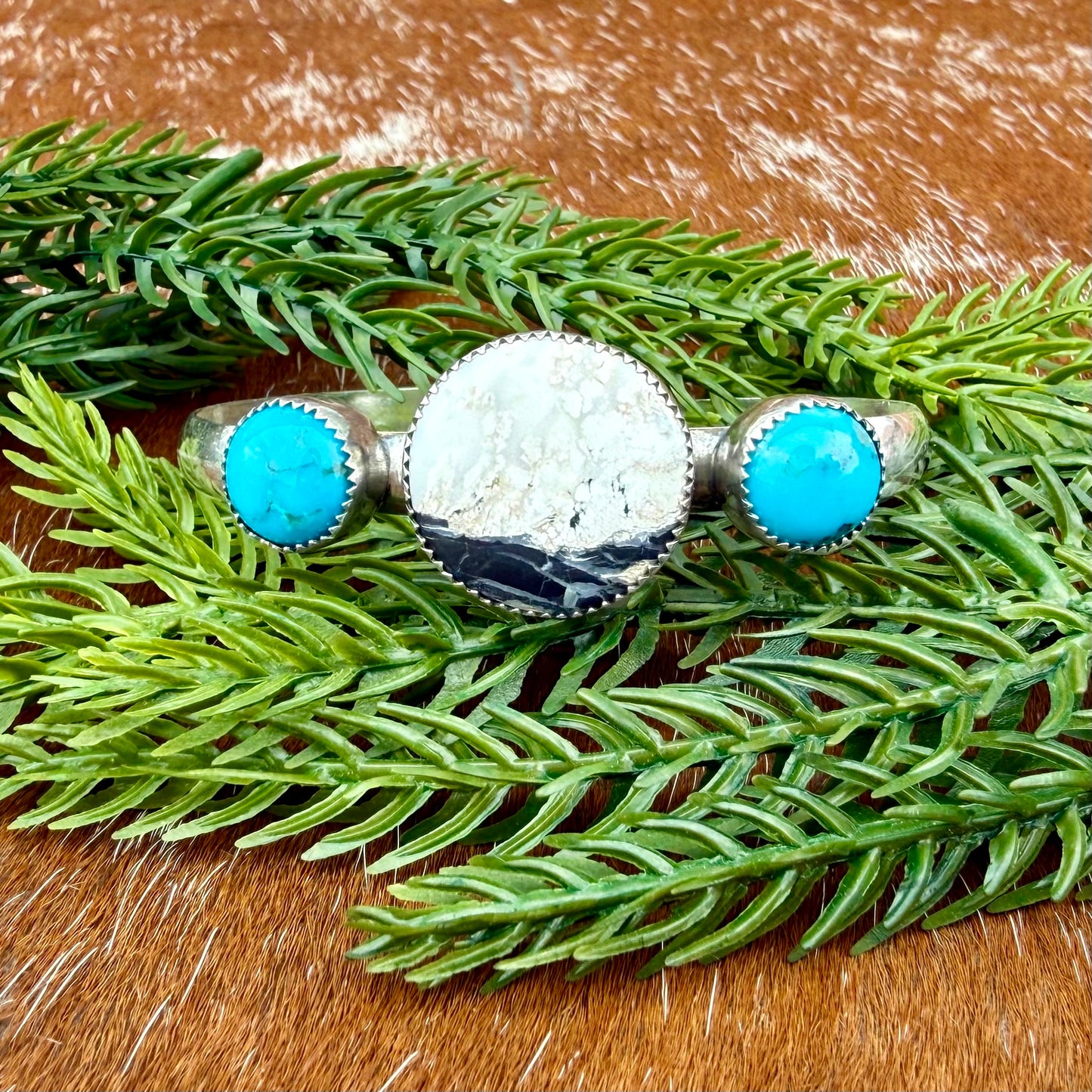 White Buffalo and Kingman Turquoise cuff bracelet