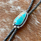 Royal Blue Royston Turquoise bolo tie with dark brown leather cord and sterling silver tips