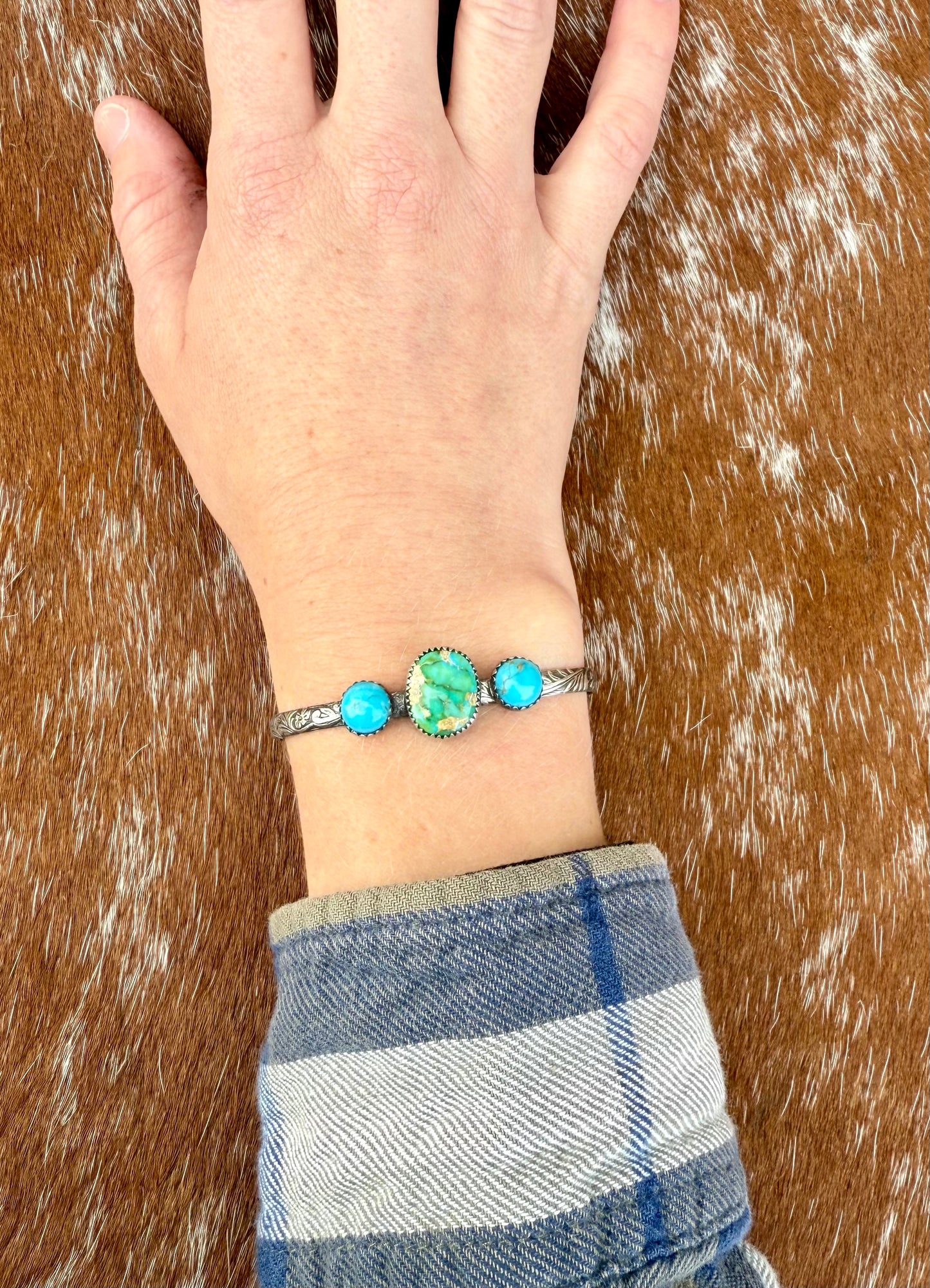 Sonoran Gold Turquoise and Kingman Turquoise cuff bracelet