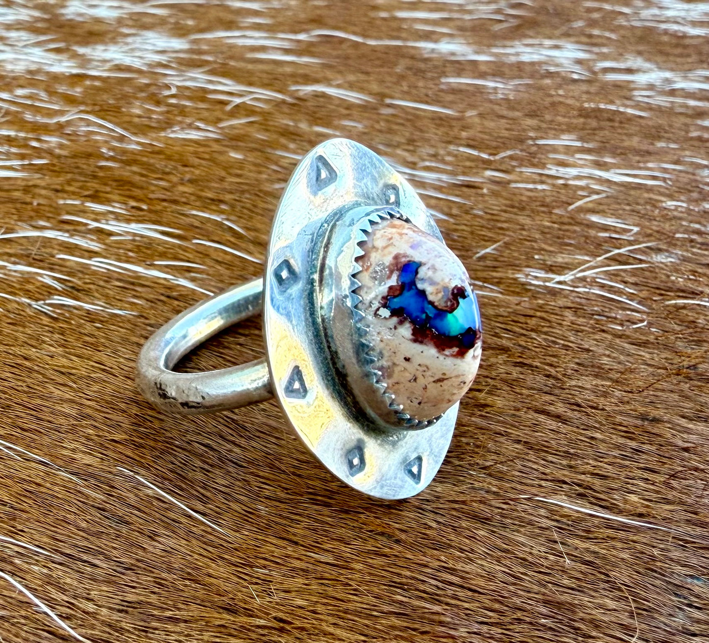 Stamped “Cowboy Hat” Mexican Fire Opal Ring