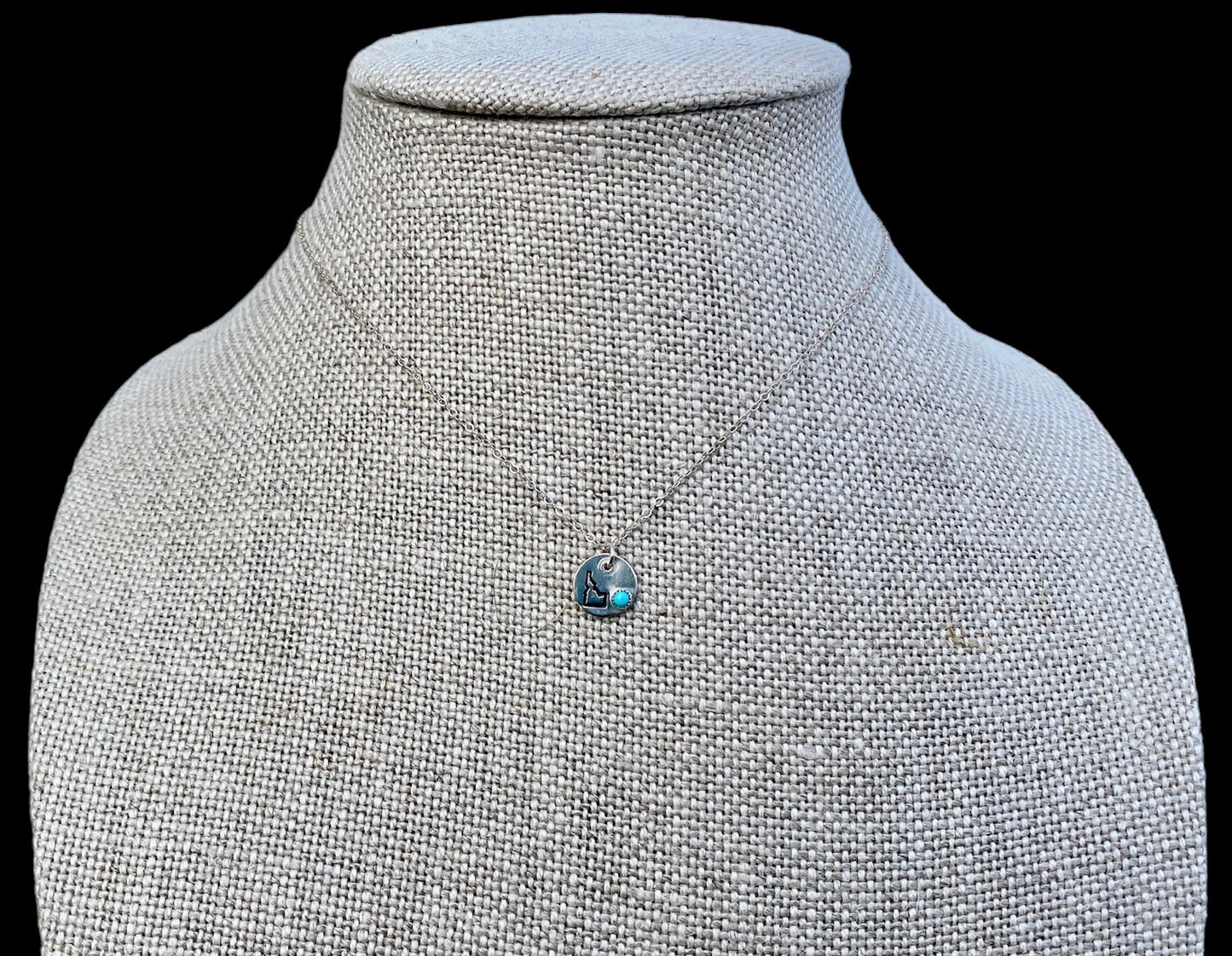 Sterling Silver Idaho State Necklace with Mini Kingman Turquoise Stone