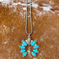 Royston Ribbon and Kingman Turquoise 9 stone pendant necklace with 22” Sterling Silver pearl strand