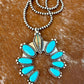 Royston Ribbon and Kingman Turquoise 9 stone pendant necklace with 22” Sterling Silver pearl strand