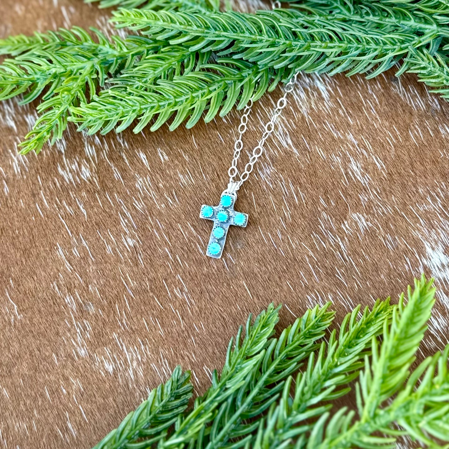 Mini Multi Stone Kingman Turquoise Cross Necklace
