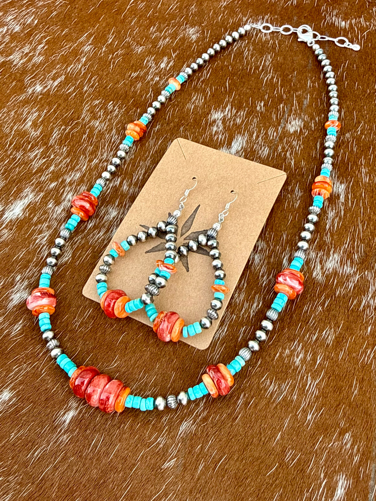 Sterling Silver Pearls 5mm, Kingman turquoise beads, Spiny Oyster beads earrings