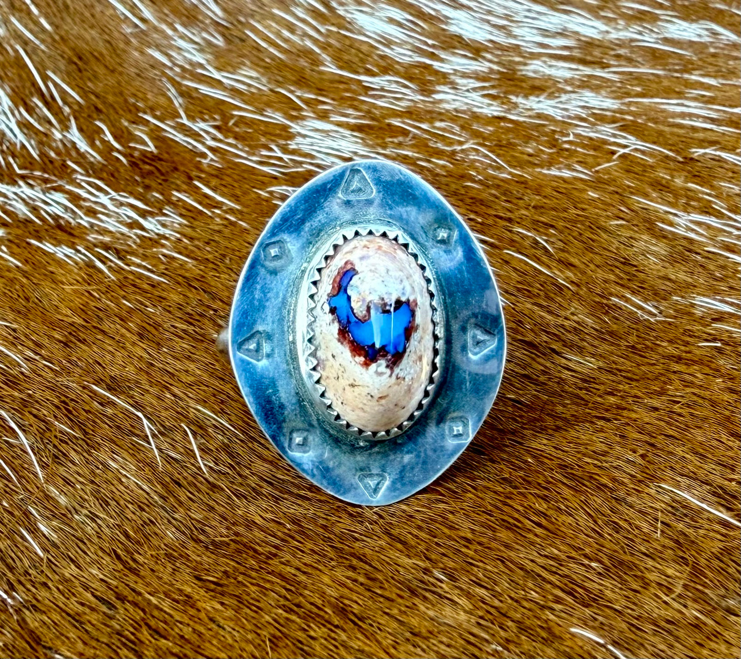 Stamped “Cowboy Hat” Mexican Fire Opal Ring