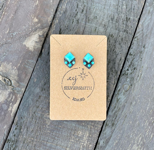 Kingman Turquoise Square 4 Stone Stud Earrings