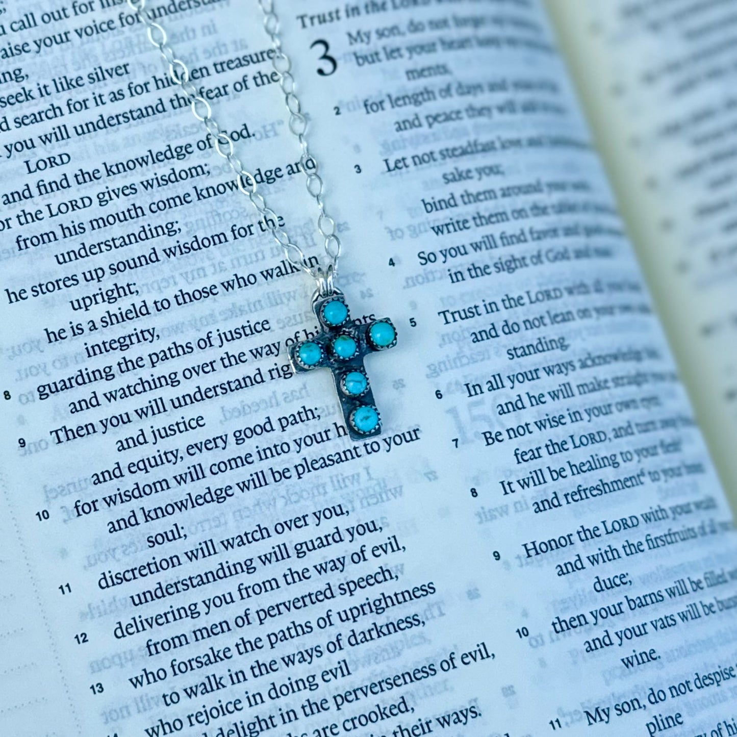 Mini Multi Stone Kingman Turquoise Cross Necklace
