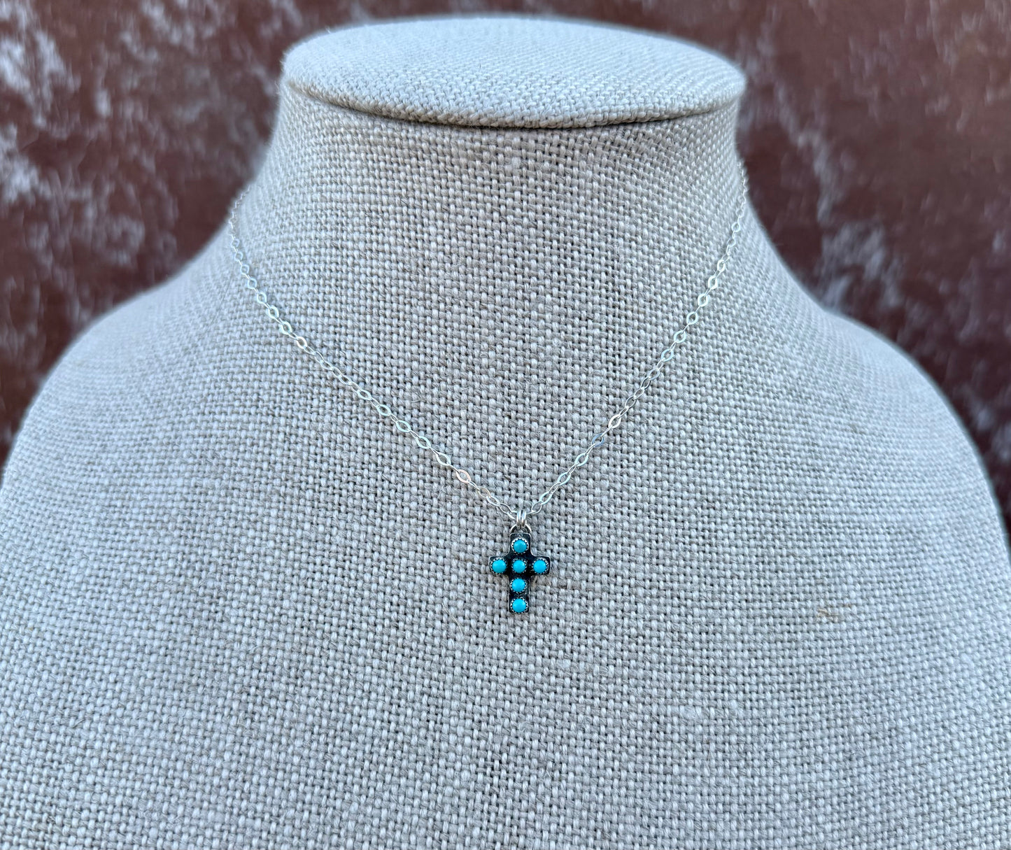 Mini Multi Stone Kingman Turquoise Cross Necklace