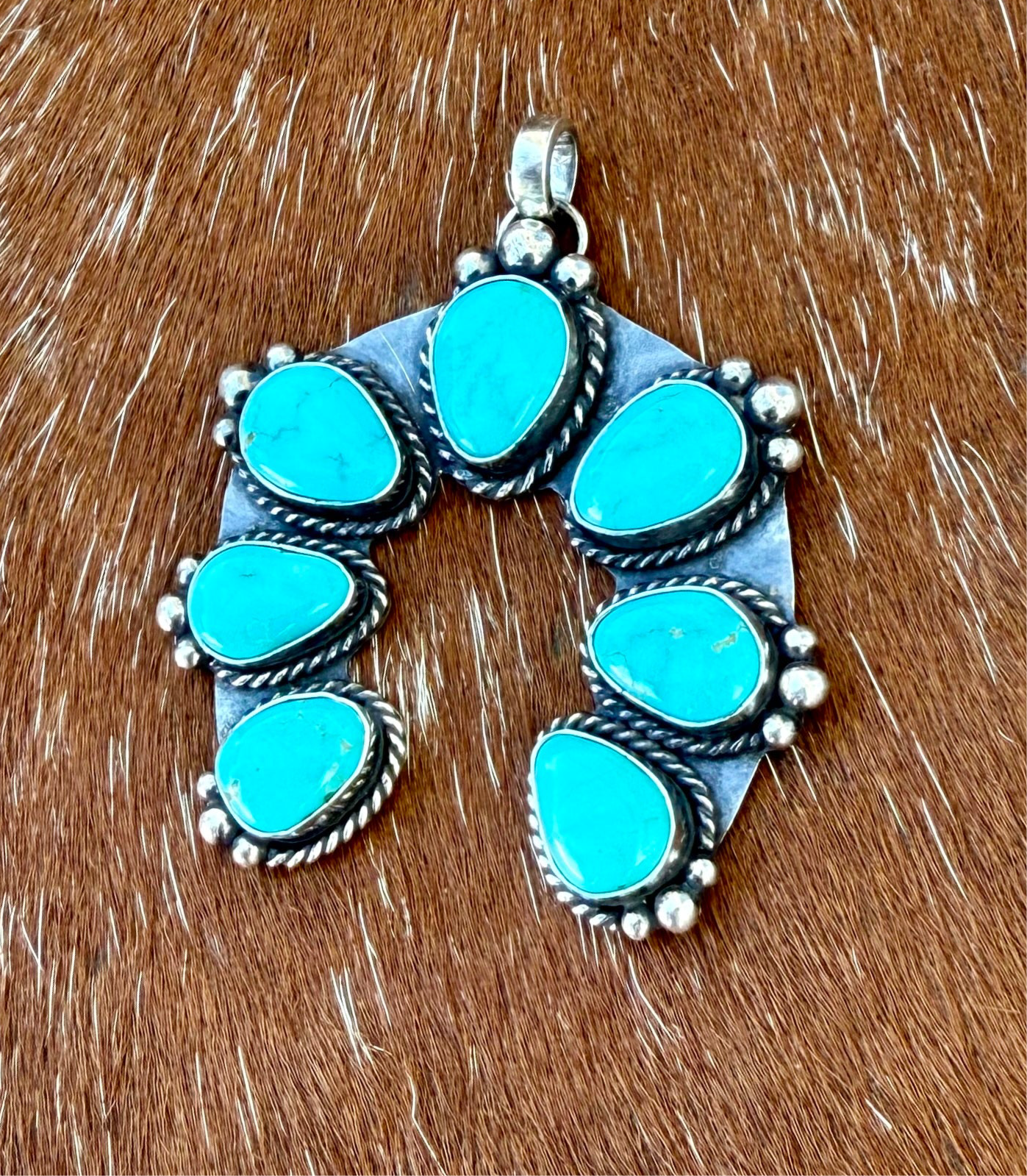 Blue Ridge Turquoise Squash Blossom Pendant Necklace