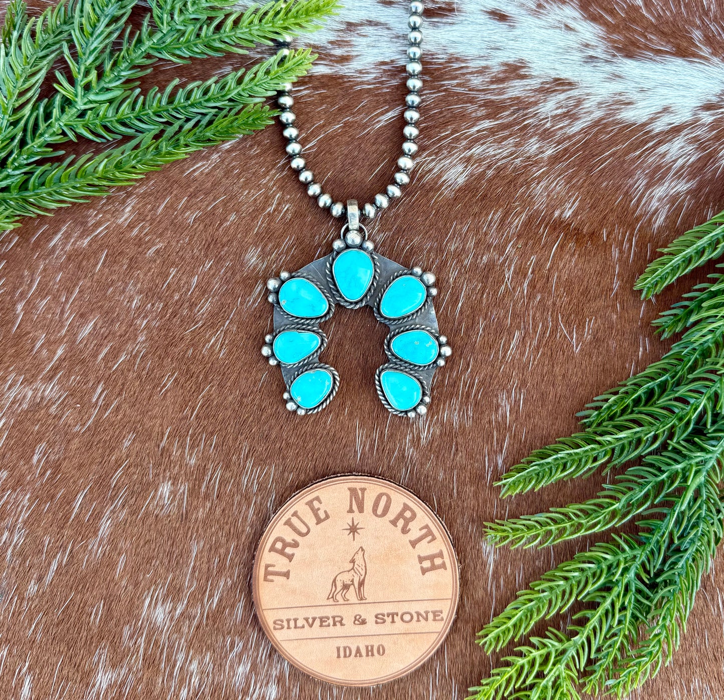 Blue Ridge Turquoise Squash Blossom Pendant Necklace