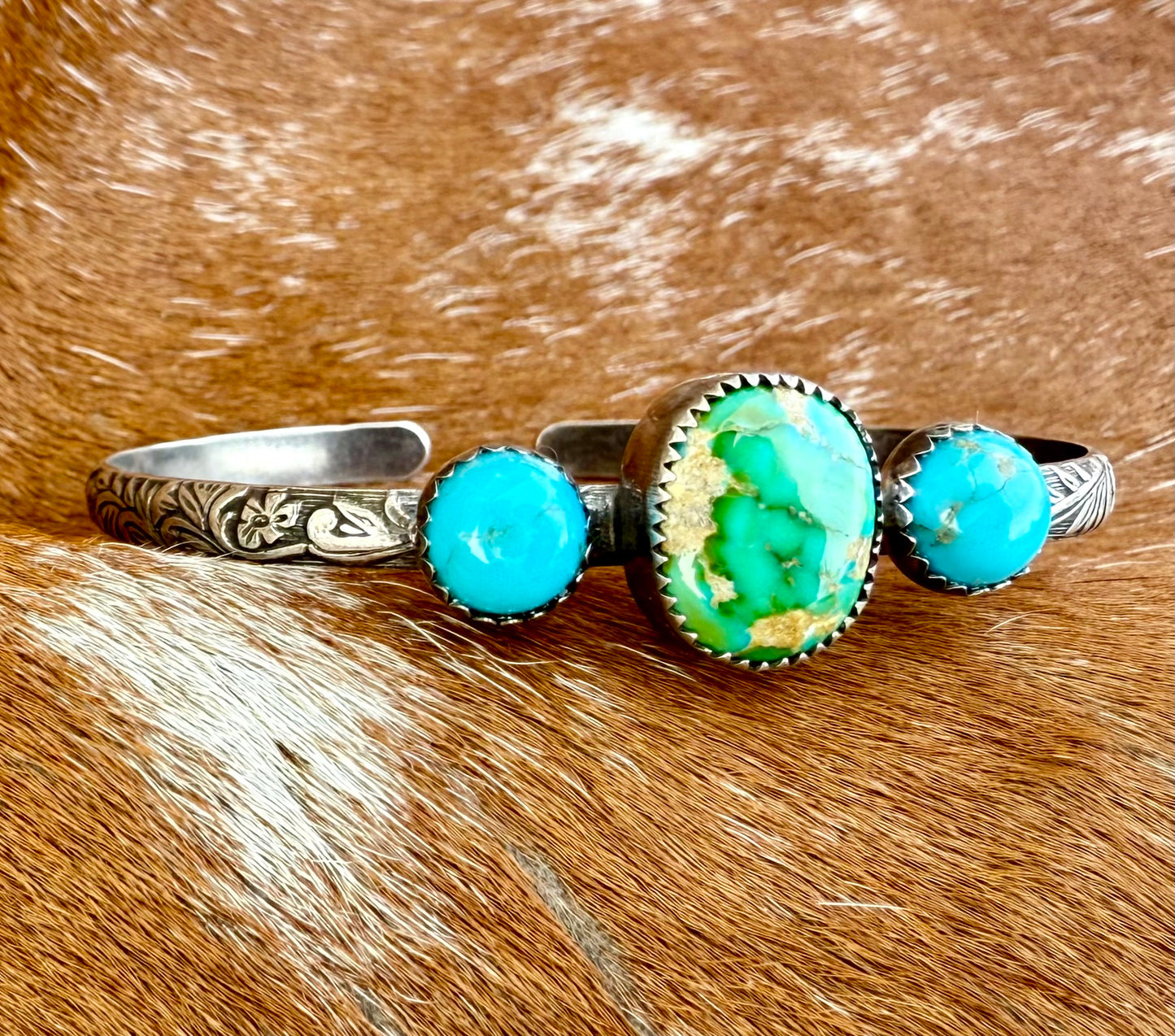 Sonoran Gold Turquoise and Kingman Turquoise cuff bracelet