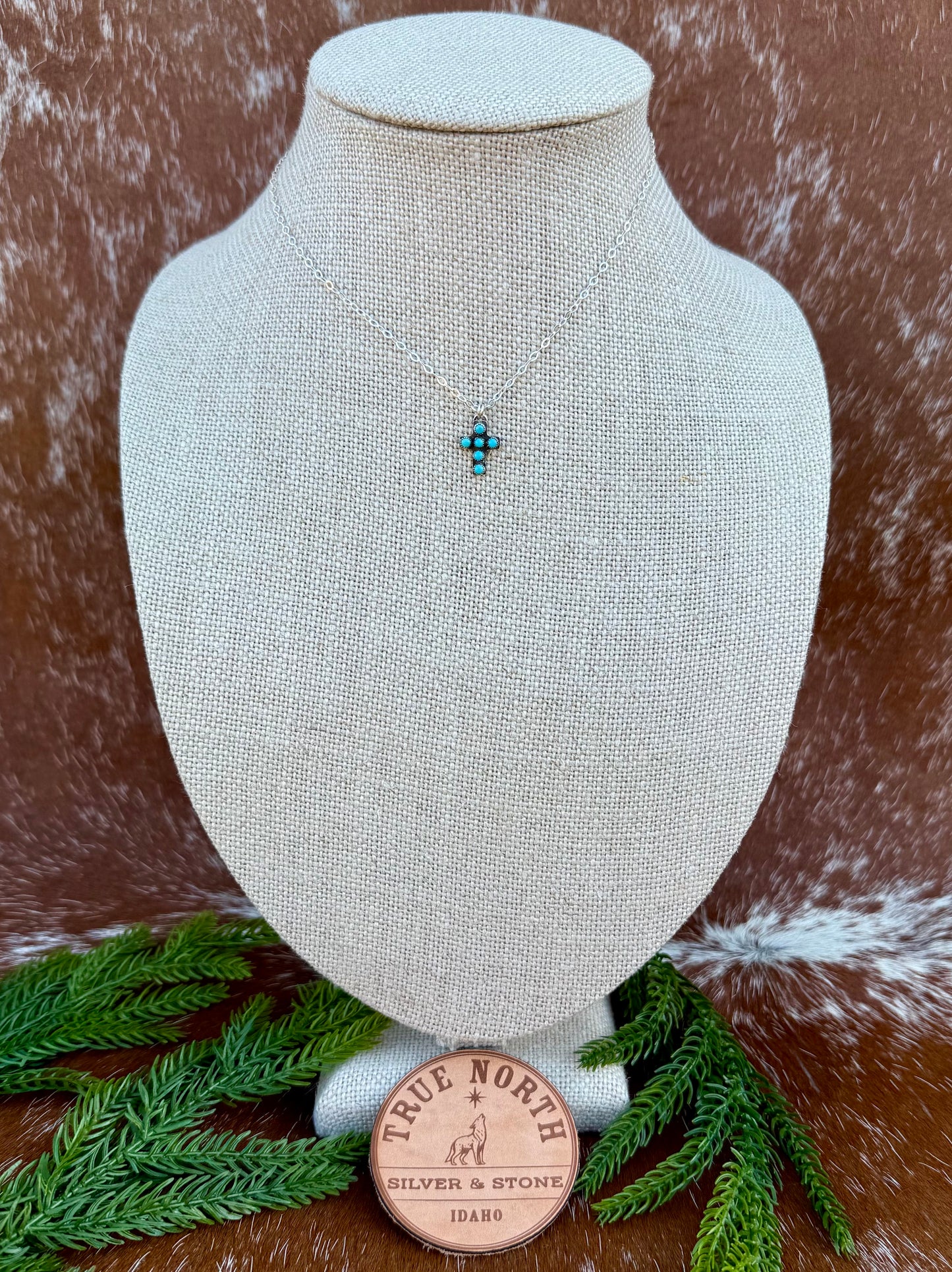 Mini Multi Stone Kingman Turquoise Cross Necklace