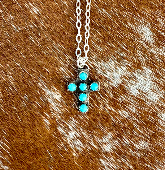 Mini Multi Stone Kingman Turquoise Cross Necklace