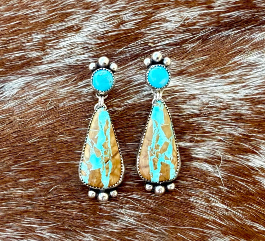Royston Ribbon Turquoise & Kingman Turquoise dangle stud Earrings