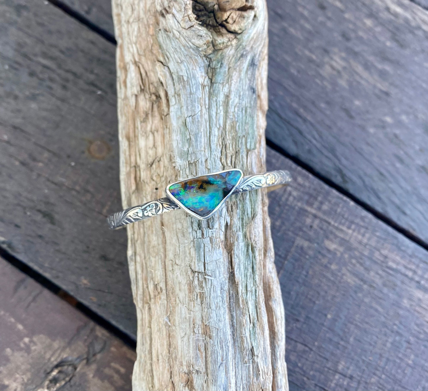 Australian Boulder Opal Arrow Cuff Bracelet