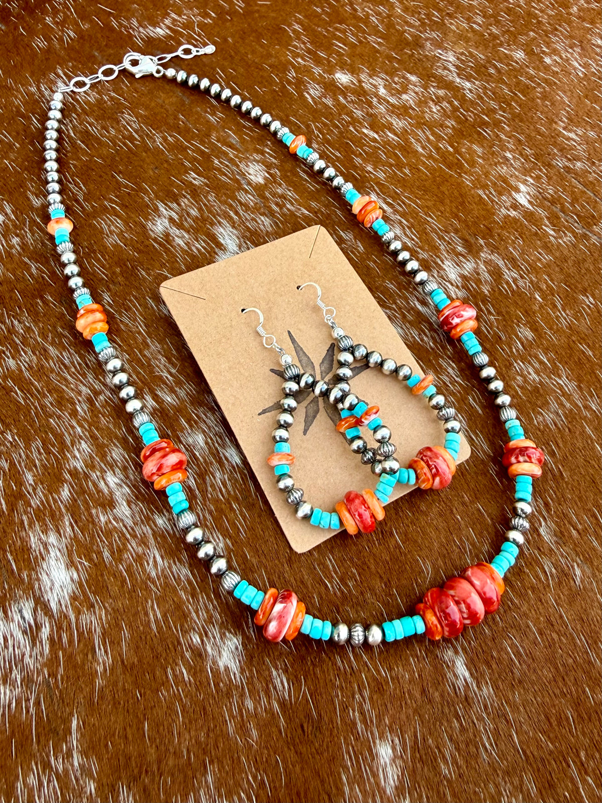 Sterling Silver Pearls 5mm, Kingman turquoise beads, Spiny Oyster beads earrings