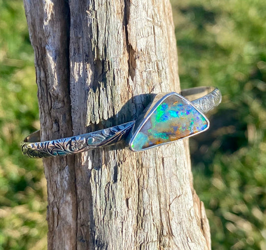 Australian Boulder Opal Arrow Cuff Bracelet