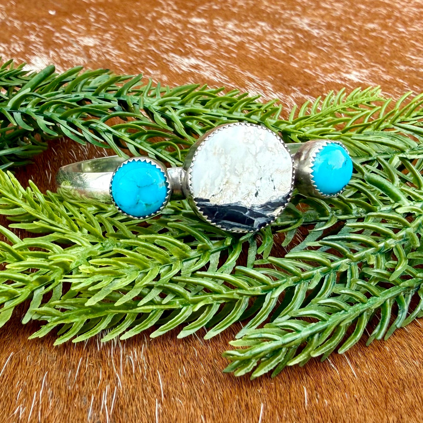 White Buffalo and Kingman Turquoise cuff bracelet