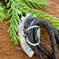 Blue Moon Turquoise bolo tie with dark brown leather cord and sterling silver tips