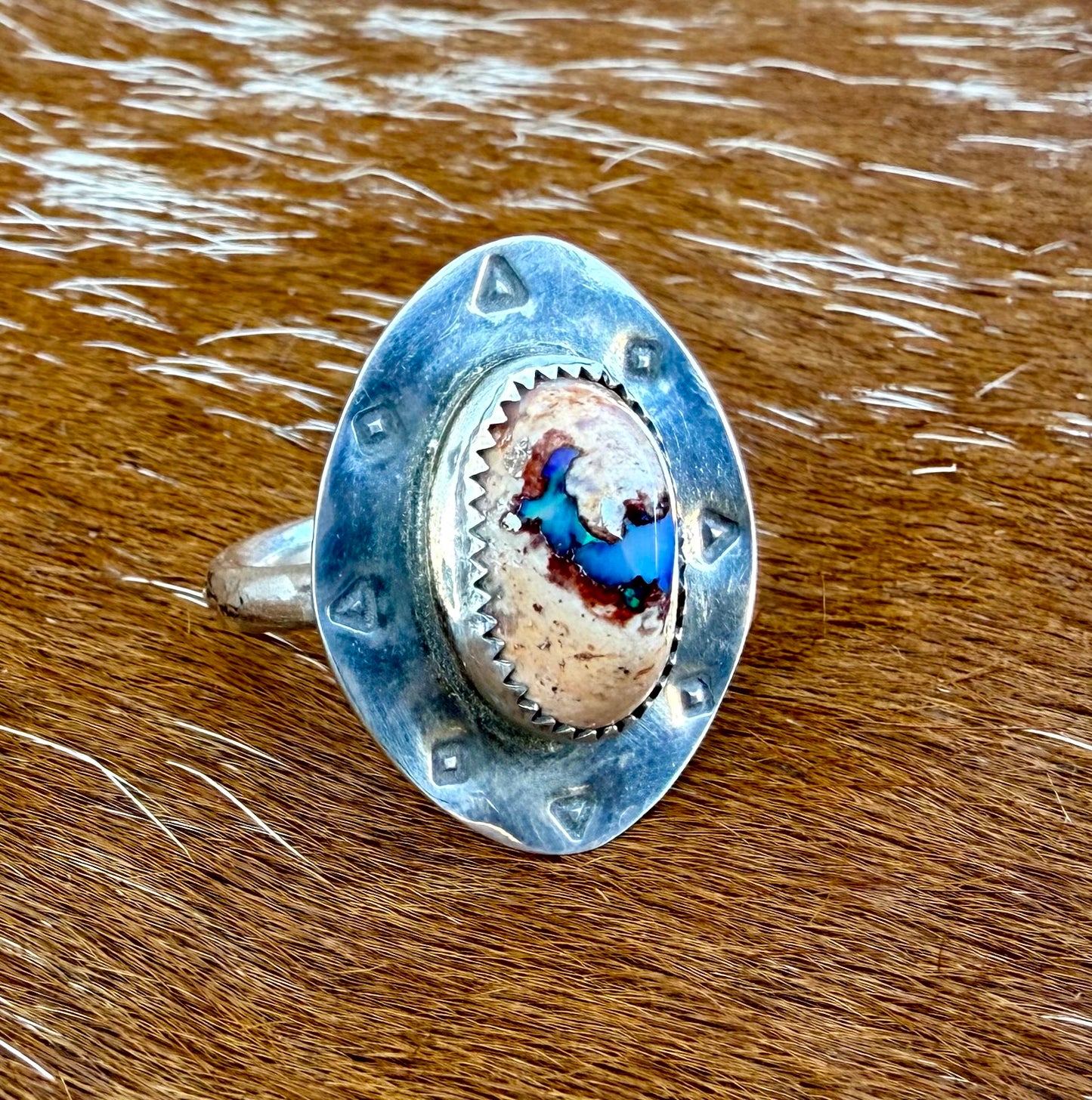 Stamped “Cowboy Hat” Mexican Fire Opal Ring