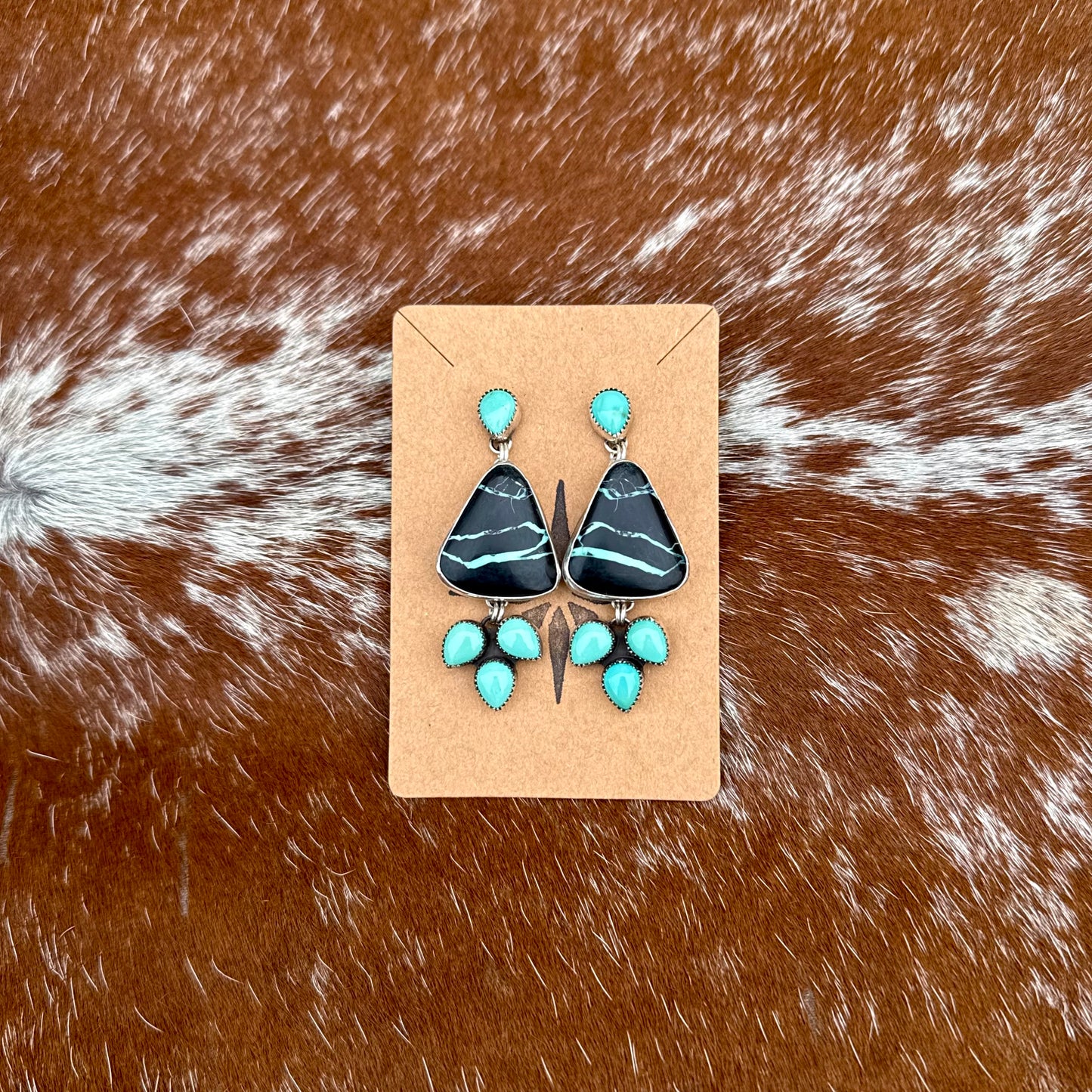 Black Buffalo and Kingman Turquoise stud dangle earrings