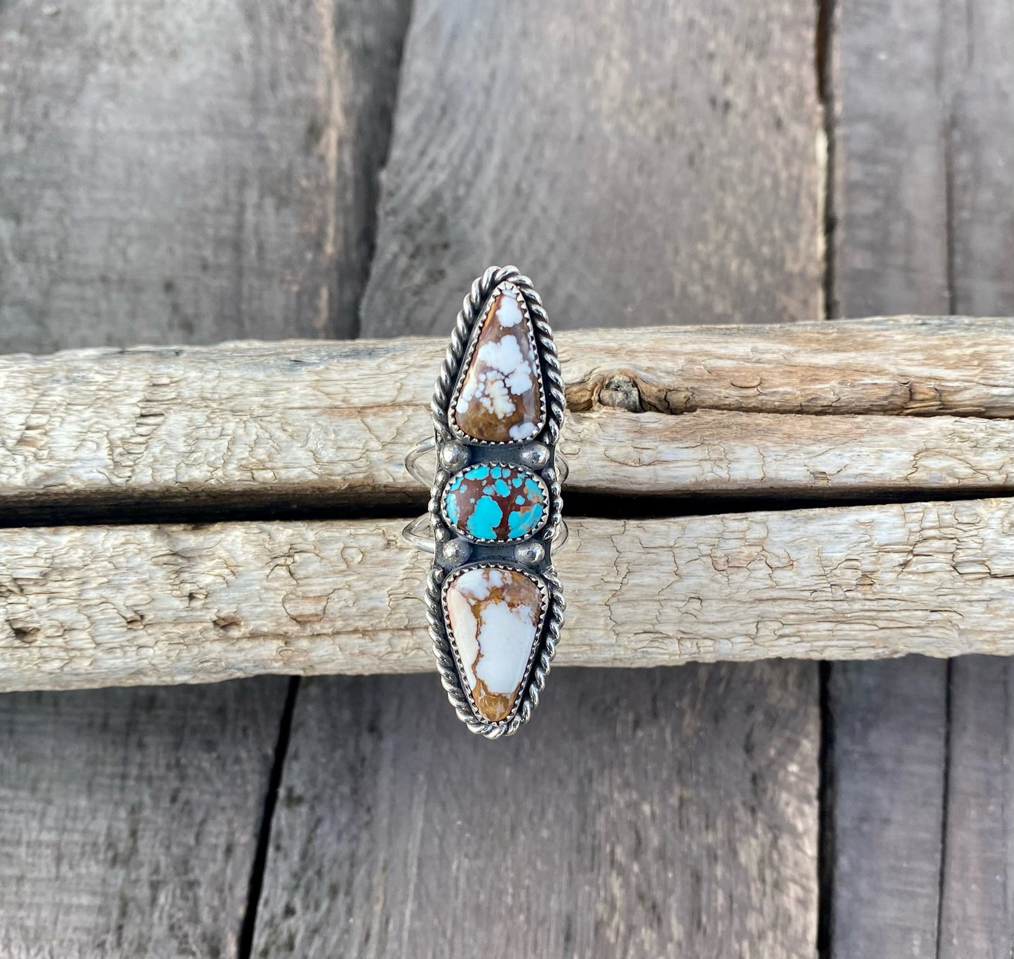 Egyptian Turquoise & Wild Horse 3 Stone Ring