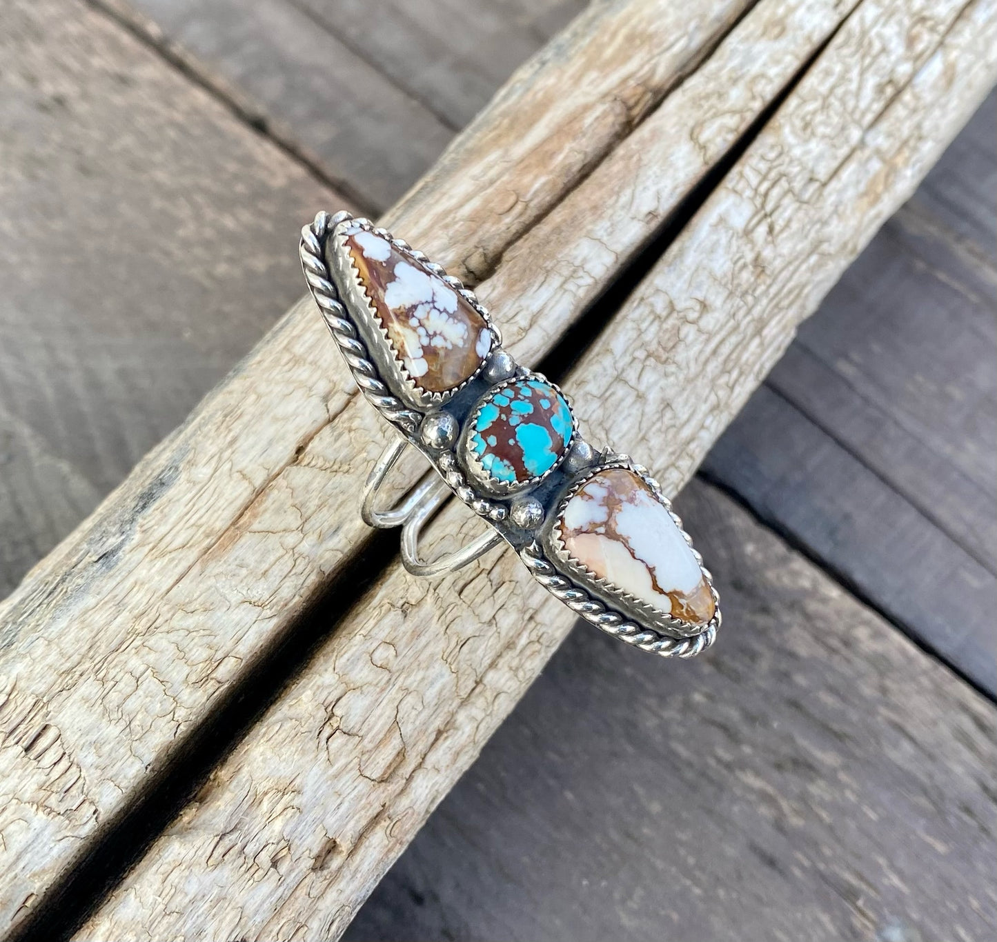 Egyptian Turquoise & Wild Horse 3 Stone Ring