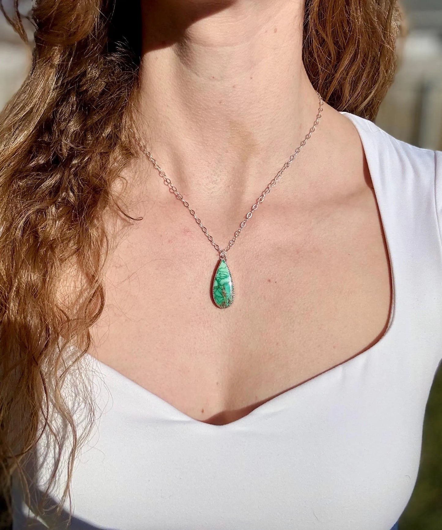 Broken Arrow Variscite Teardrop Necklace