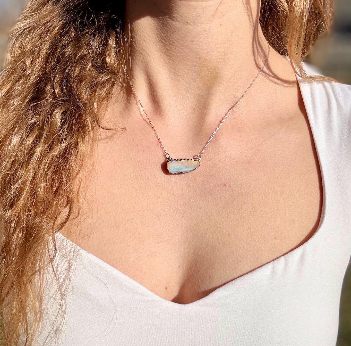 Fine Australian Opal Bar Sunset Necklace