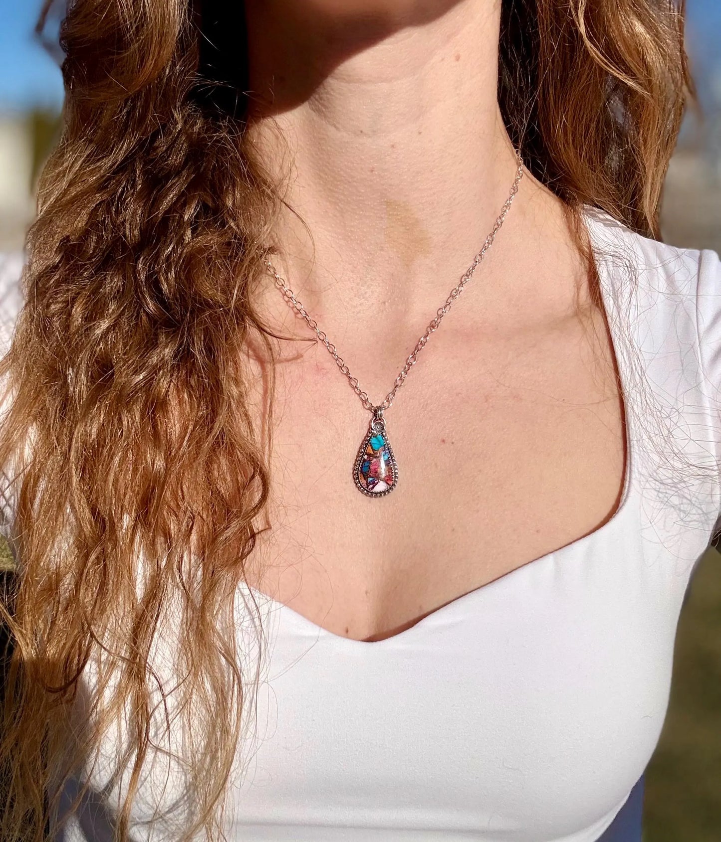 Kingman Composite Teardrop Flower Necklace