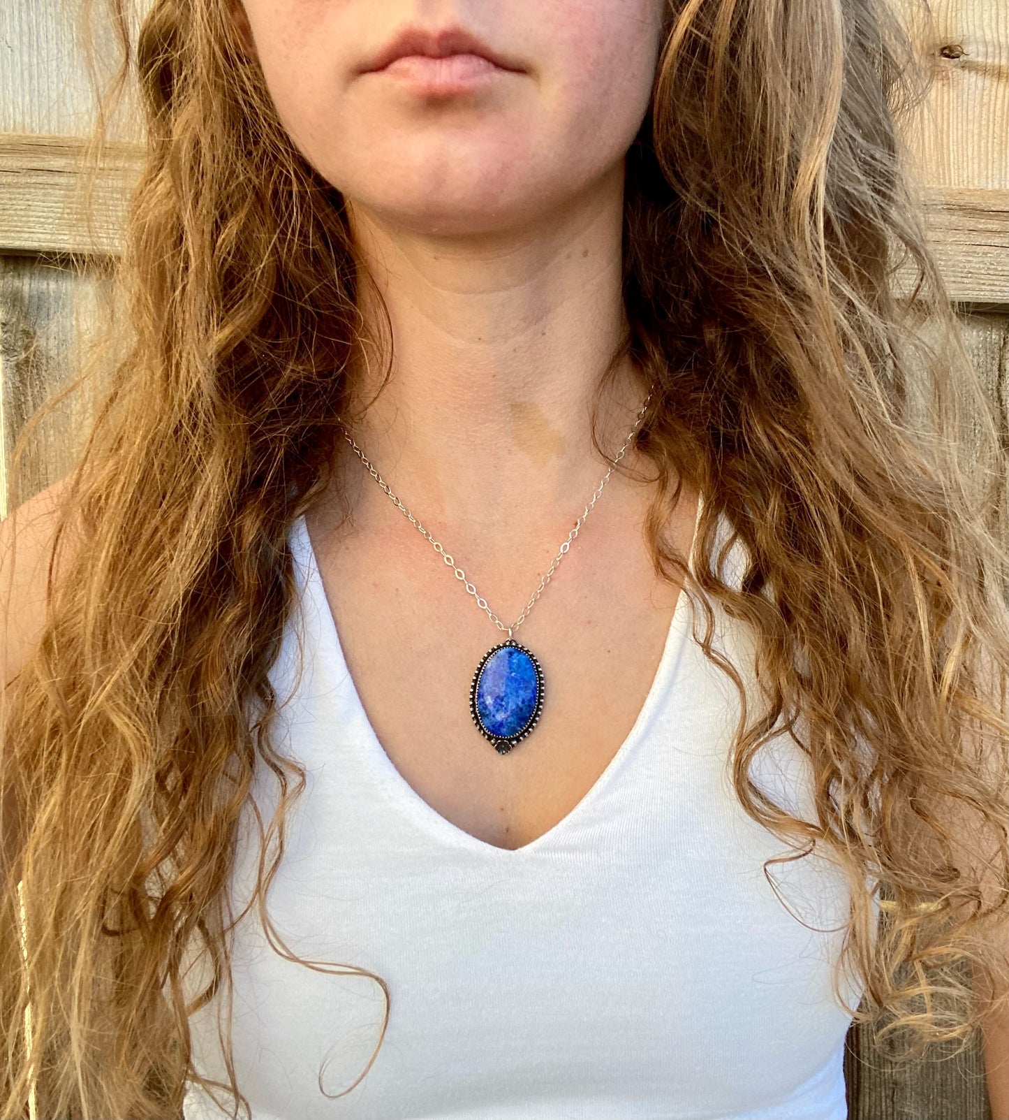 Blue Lapis Flower Necklace