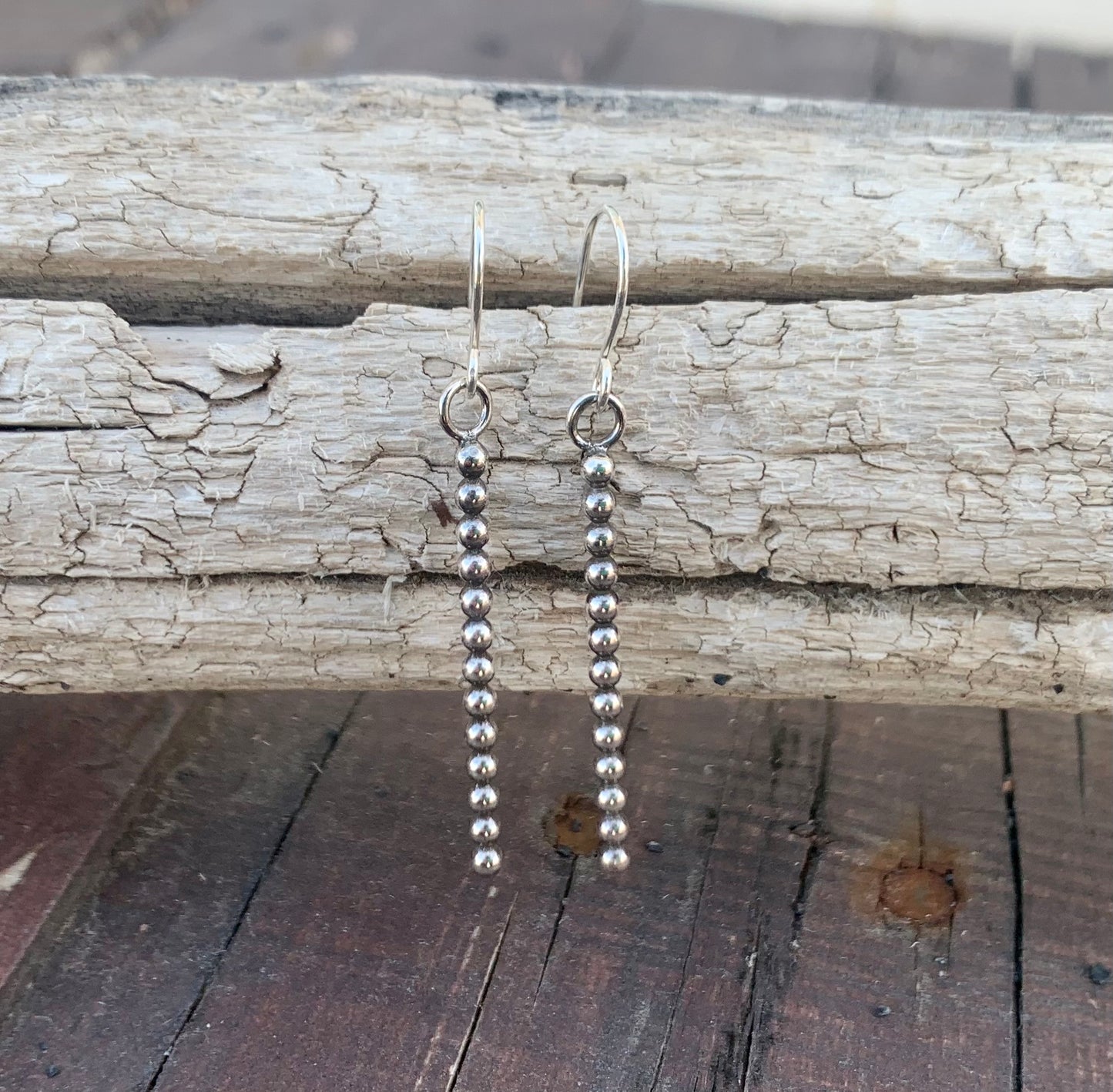 Beaded Silver Wire Dangle Earrings