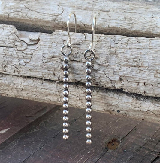 Beaded Silver Wire Dangle Earrings