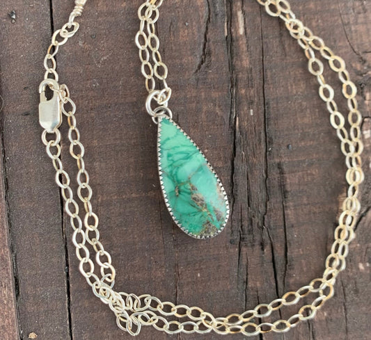 Broken Arrow Variscite Teardrop Necklace